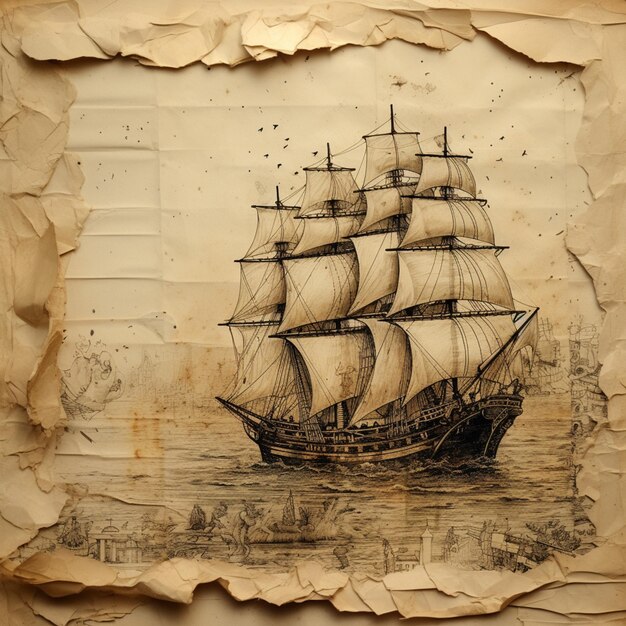 c'è un disegno di una nave su un pezzo di carta generativa ai