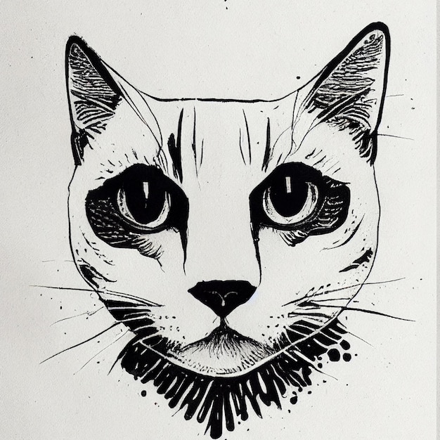 C'è un disegno in bianco e nero di un gatto con un collare generativo ai