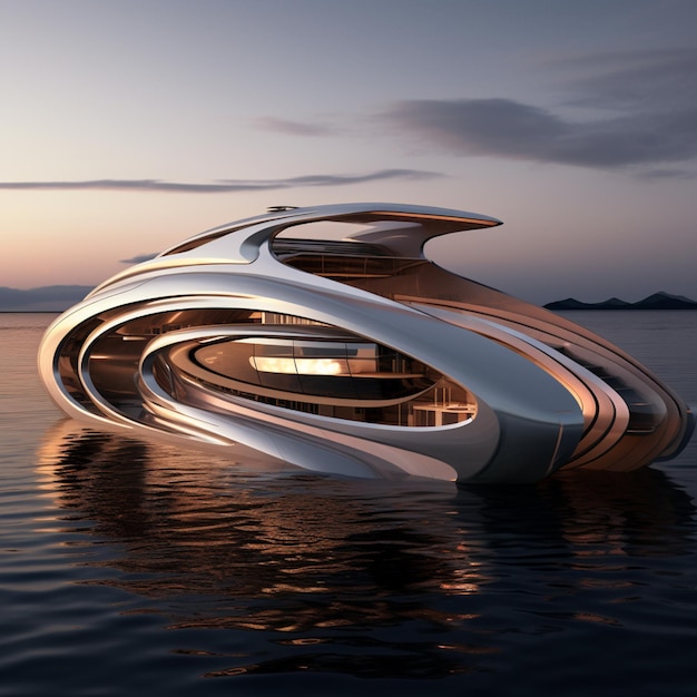 C'è un edificio futuristico che galleggia nell'acqua generativa ai