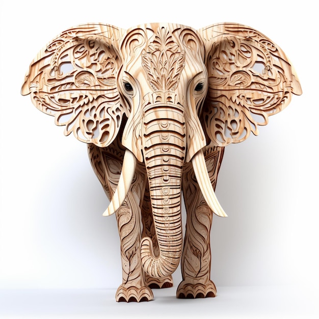 c'è un elefante di legno con motivi intricati su di esso generativo ai