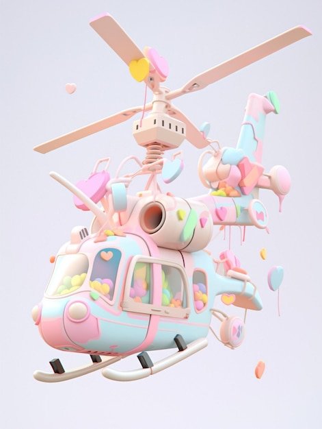 c'è un elicottero con palloncini e un giocattolo sopra che genera intelligenza artificiale