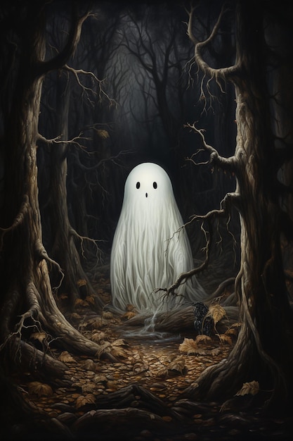C'è un fantasma nel bosco con uno sguardo inquietante ai generativo