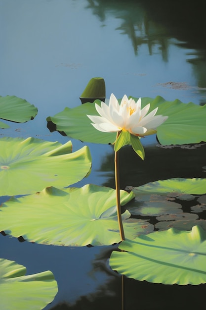 c'è un fiore bianco che è seduto su una foglia generativa ai