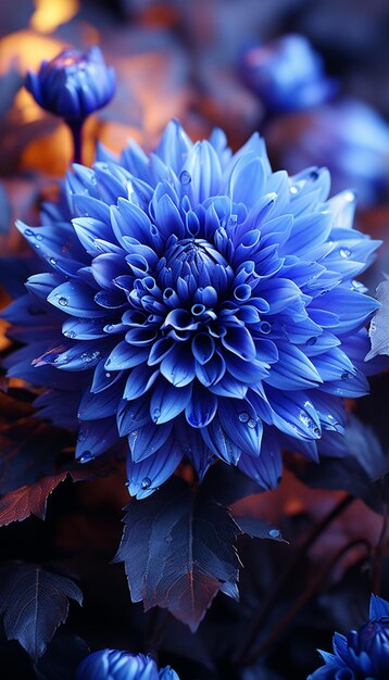 c'è un fiore blu che è nel mezzo di un cespuglio generativo ai