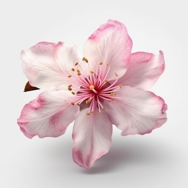c'è un fiore rosa che si trova su una superficie bianca ai generativa