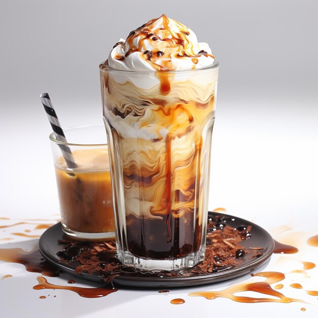 c'è un frappè al cioccolato con panna montata e caramello ai