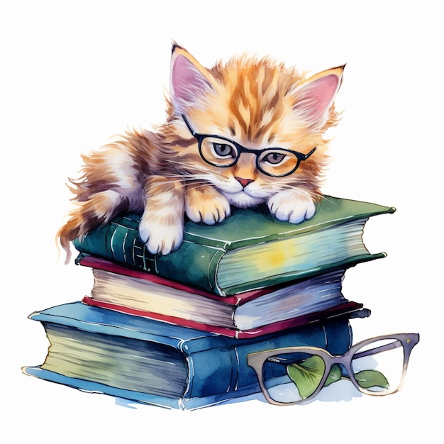 C'è un gatto che è sdraiato su una pila di libri generativo ai