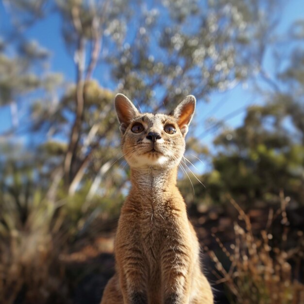 c'è un gatto che è seduto su una roccia nel bosco generativo ai