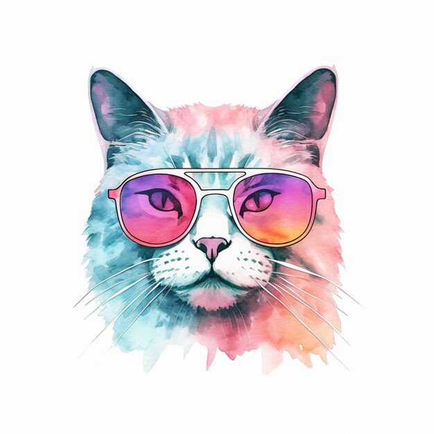 C'è un gatto che indossa occhiali da sole e una camicia tie dye generativa ai