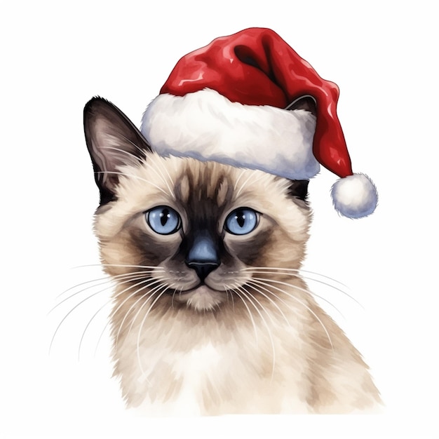 c'è un gatto che indossa un cappello di Babbo Natale su uno sfondo bianco generativo ai