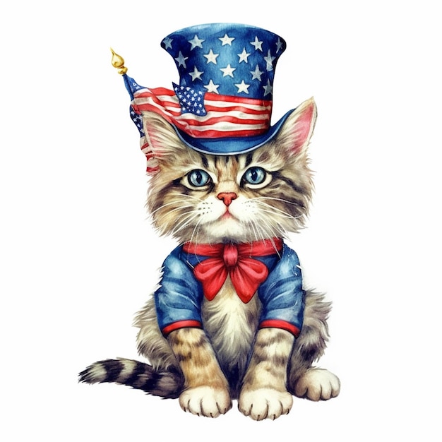 c'è un gatto che indossa un cappello patriottico e un papillon ai generativo