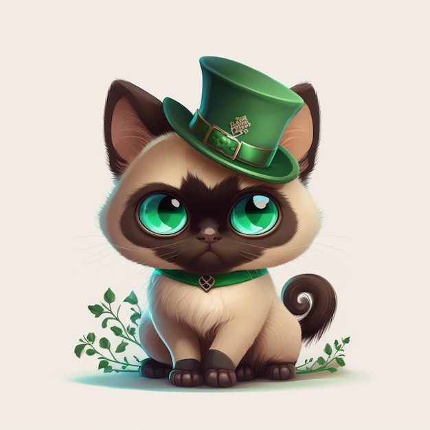 c'è un gatto con un cappello verde e un colletto verde generativ ai