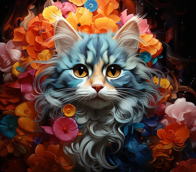 c'è un gatto con una corona di fiori in testa ai generativa