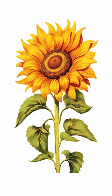 C'è un girasole con uno stelo e foglie su di esso generativo ai