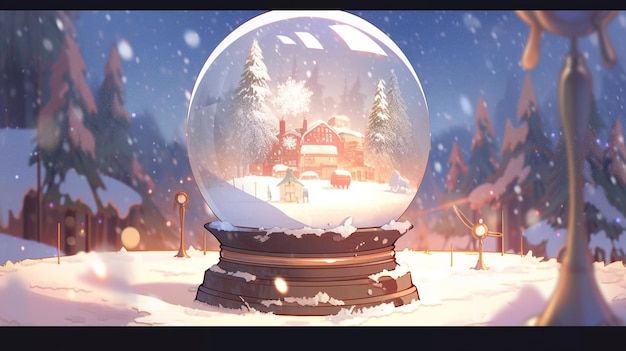 c'è un globo di neve con una casa in esso nella neve generativa ai