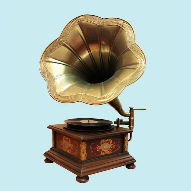 c'è un grammofono molto antico con base in legno generativo ai