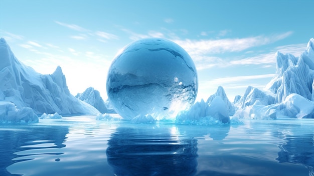 c'è un grande iceberg con una grande palla di ghiaccio al centro dell'ai generativa