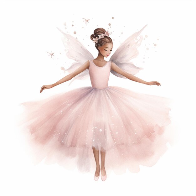 c'è un'illustrazione digitale di una ballerina in un vestito rosa generativo ai