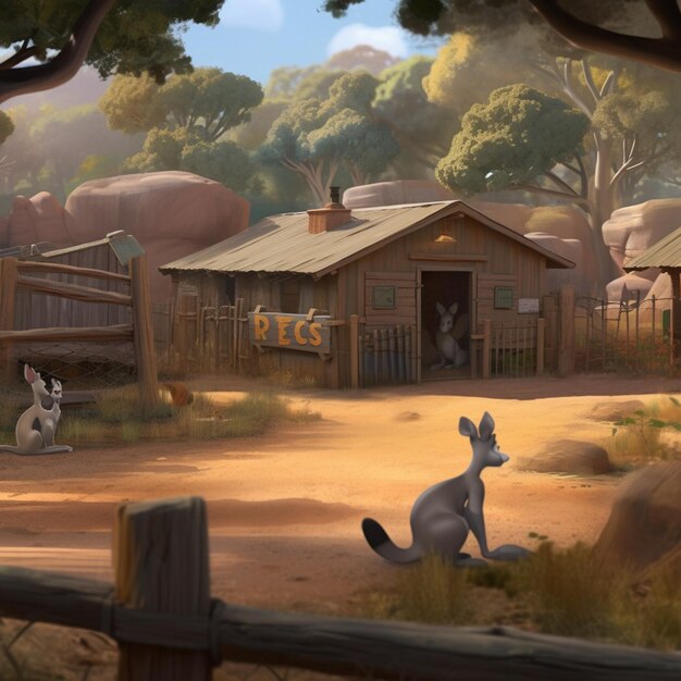 C'è un'immagine da cartone animato di un canguro in uno zoo che ambienta l'IA generativa