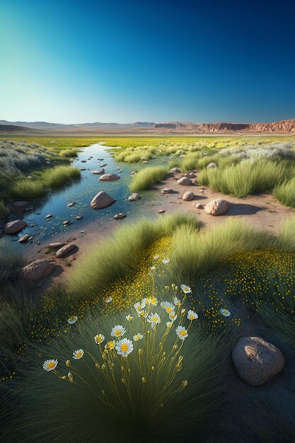 C'è un'immagine dell'acqua del ruscello nel deserto generativo ai