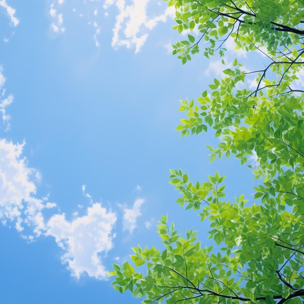 C'è un'immagine di un albero con foglie verdi e un cielo blu generativo ai