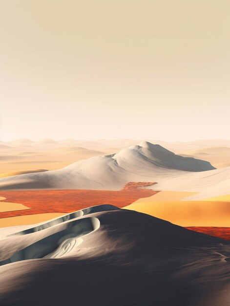 C'è un'immagine di un deserto con dune di sabbia e uno sfondo di cielo generativo ai