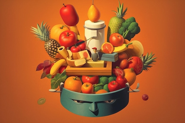 C'è un'immagine di una ciotola di frutta e verdura generativa ai
