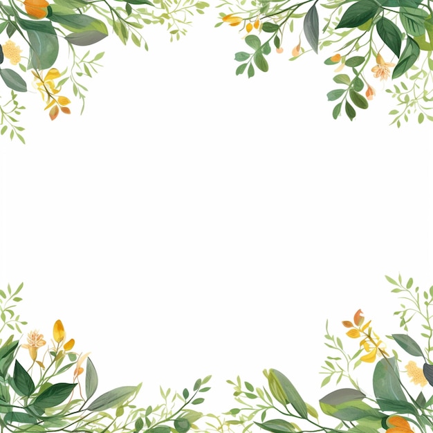 c'è un'immagine di una cornice floreale con foglie e fiori generativa ai