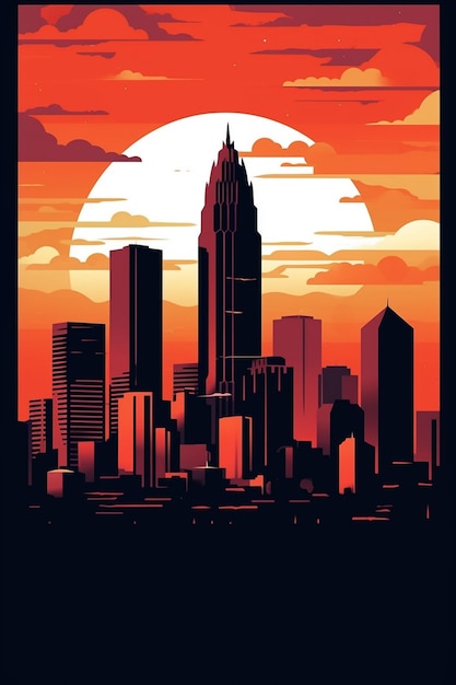 c'è un'immagine di uno skyline della città con un tramonto sullo sfondo generativo ai