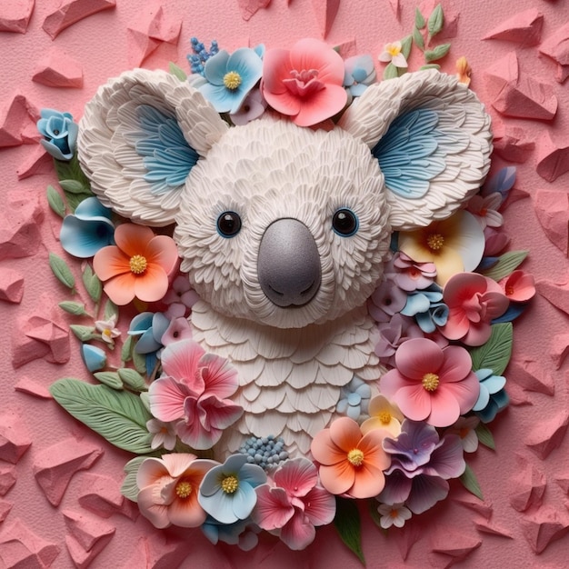 c'è un koala tagliato di carta con fiori sopra ai generativi