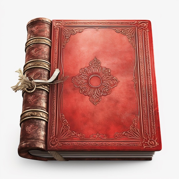 c'è un libro rosso con una copertina decorativa e una corda generativa ai