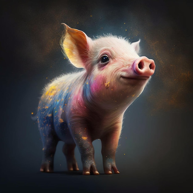 C'è un maiale che è in piedi con una vernice colorata su di esso generativo ai