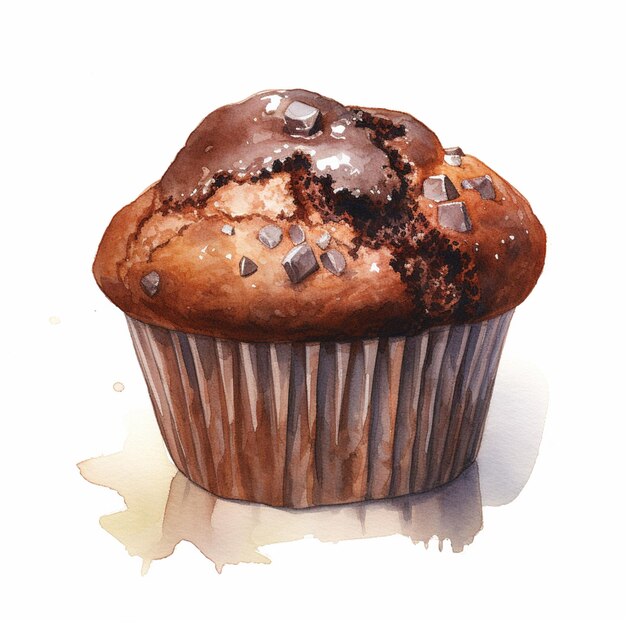 C'è un muffin con delle schegge di cioccolato seduto su un tavolo generativo ai