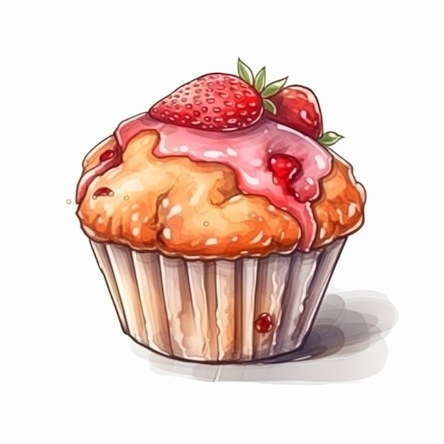 C'è un muffin con sopra una fragola generativa ai