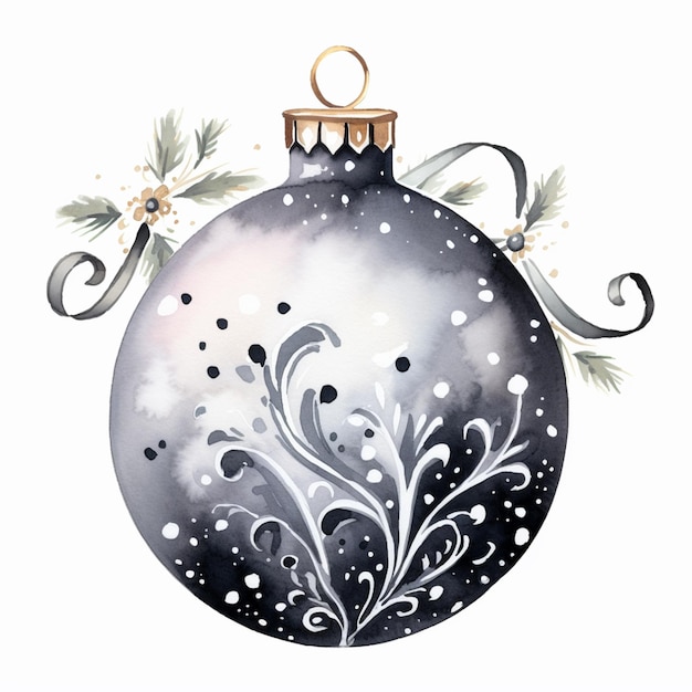 C'è un ornamento natalizio ad acquerello con un globo di neve generativo ai