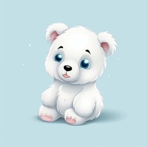 C'è un orso bianco seduto a terra con occhi azzurri ai generati