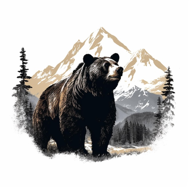 c'è un orso che sta nella neve vicino alle montagne generatrici ai