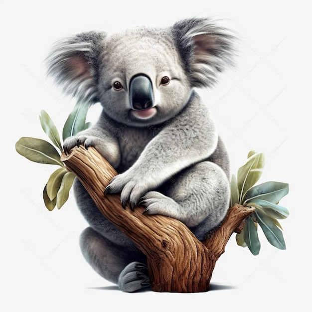 C'è un orso koala seduto su un ramo di un albero generativo ai