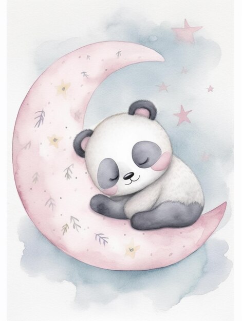 c'è un orso panda che dorme sulla luna generativa ai