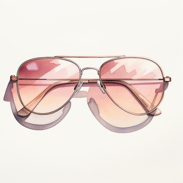 C'è un paio di occhiali da sole con una lente rosa su uno sfondo bianco generativo ai