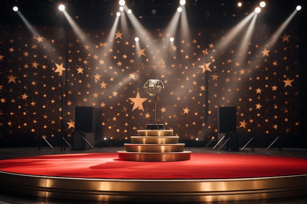 C'è un palco con un tappeto rosso e una decorazione a stella dorata generativa ai