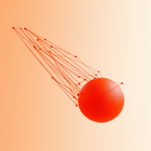 c'è un pallone da basket con dei birilli attaccati che vola nell'aria generativ ai