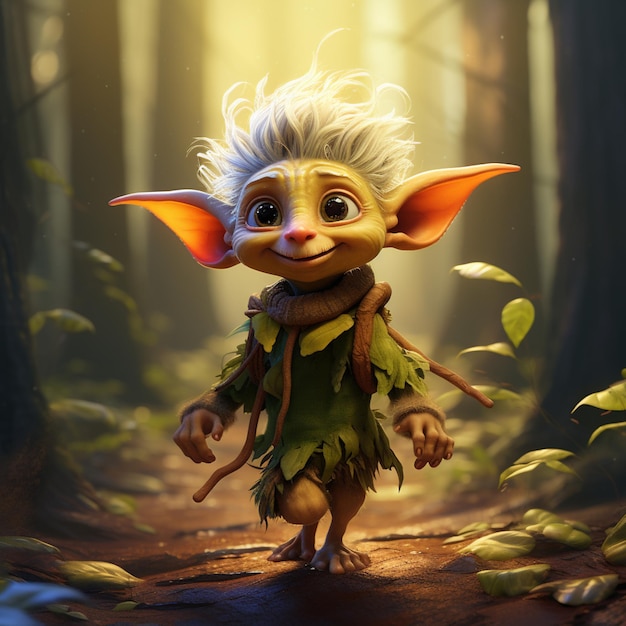 C'è un personaggio dei cartoni animati che cammina nel bosco.