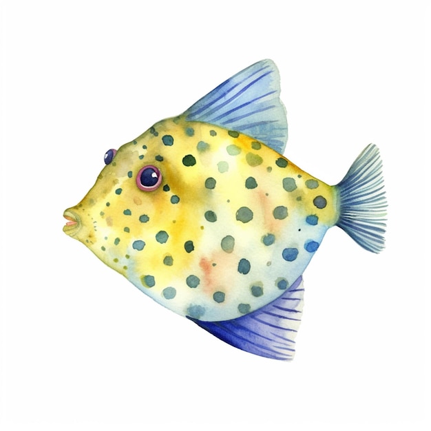 c'è un pesce giallo e blu con macchie su di esso generativo ai