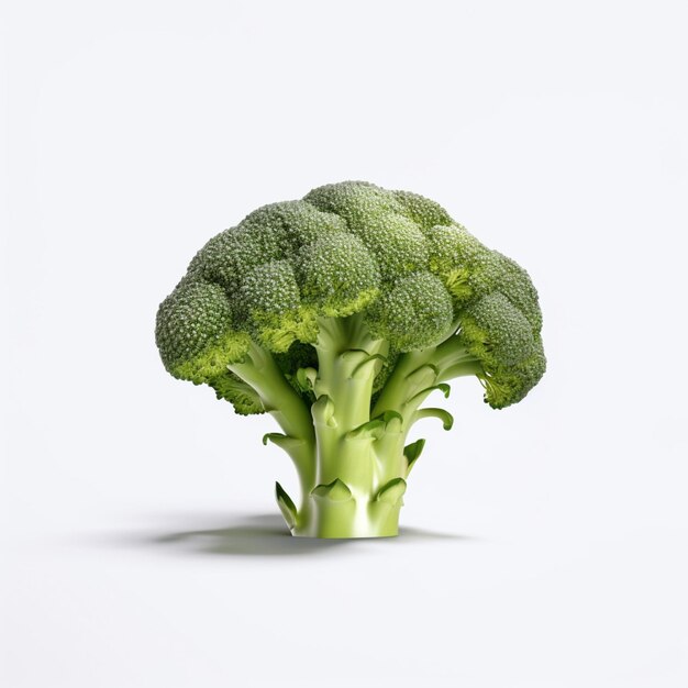 C'è un pezzo di broccoli su una superficie bianca generativa ai