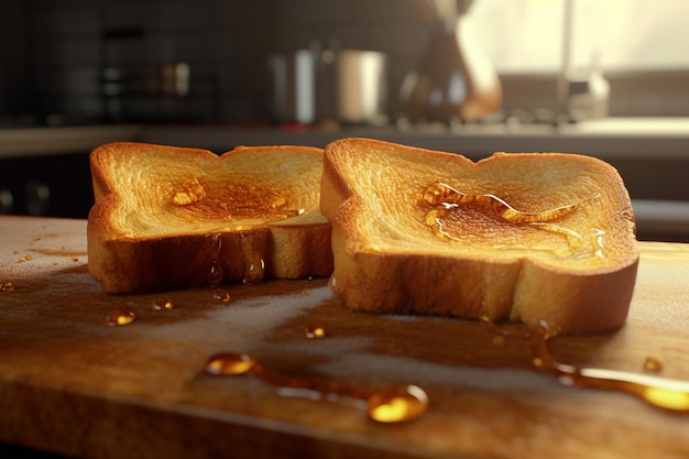 C'è un pezzo di pane che è seduto su un tagliere ai generativo