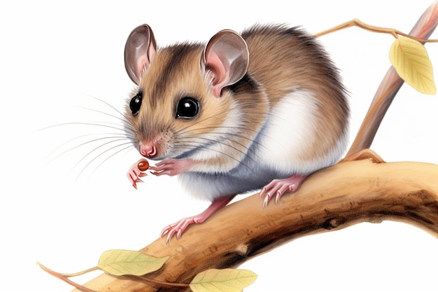 c'è un piccolo topo seduto su un ramo che mangia qualcosa generativo ai