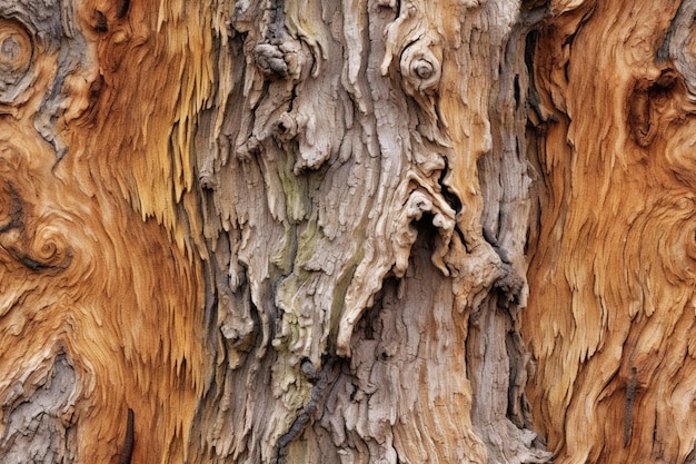 C'è un primo piano di un tronco di albero con un nodo generativo ai