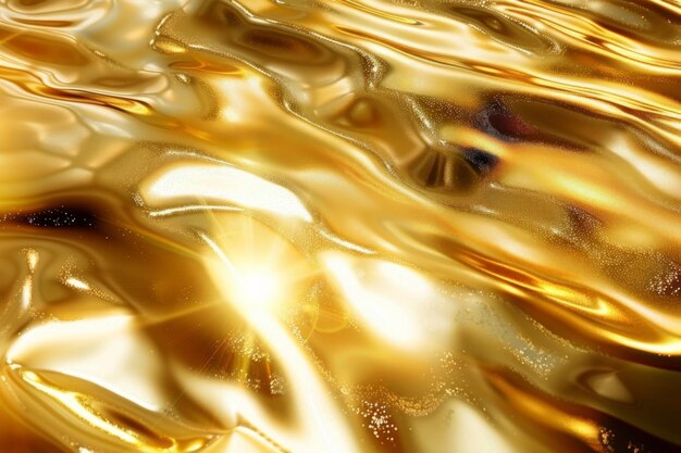 C'è un primo piano di una superficie lucida con l'oro