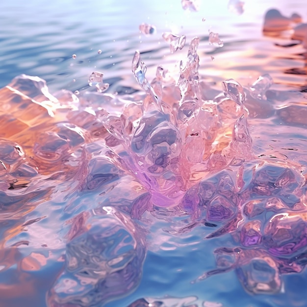 c'è un primo piano di uno spruzzo d'acqua con uno sfondo rosa generativo ai